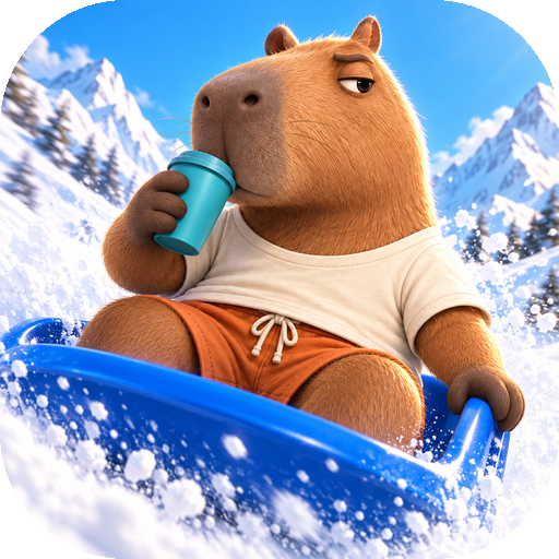 Sled Rush — a capybara sledding down a snowy mountain